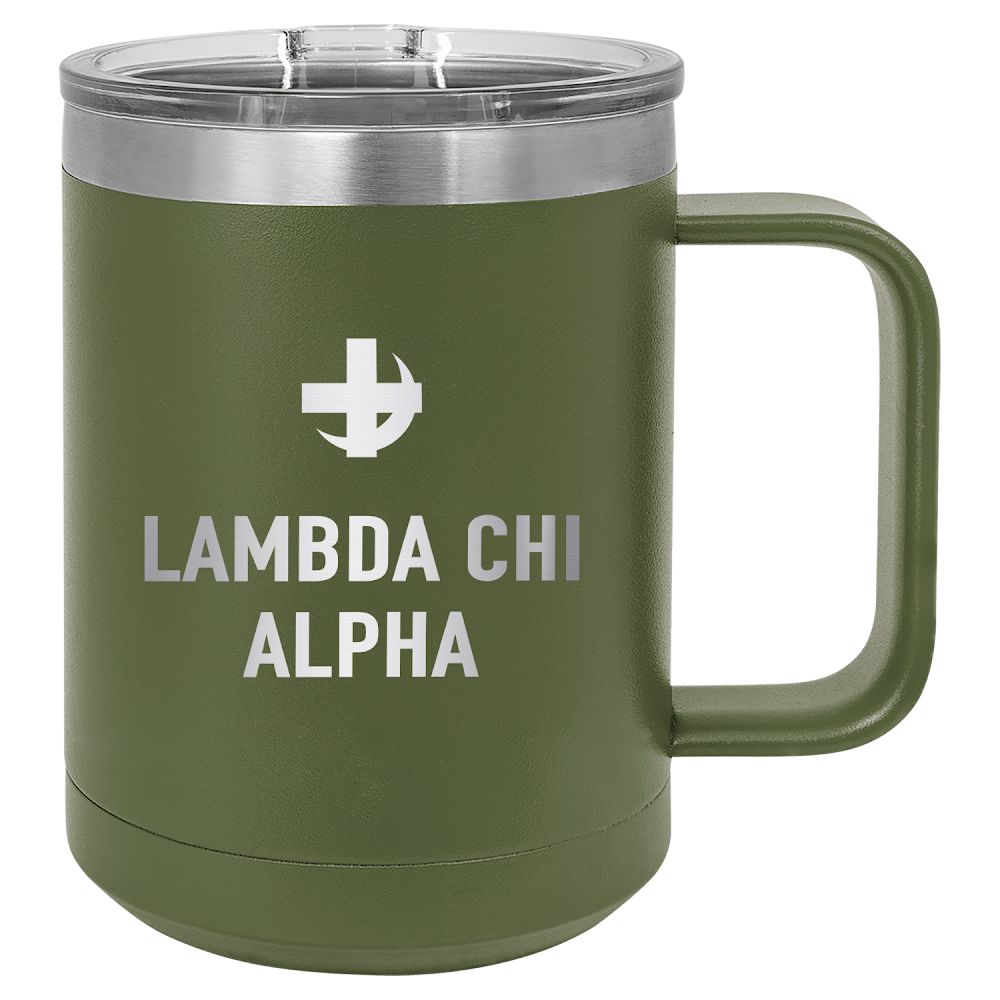 Lambda Chi Alpha | Coffee Mug with Slider Lid, 15oz, Primary Logo
