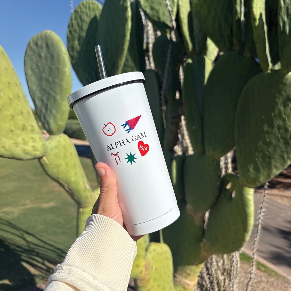 Alpha Gamma Delta | 17 oz. Double Wall Stainless Steel Tumbler w/ Metal Straw